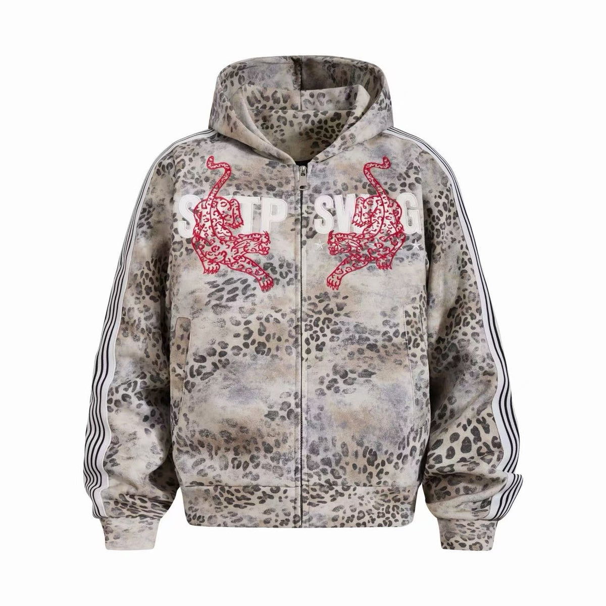 Omirad Leopard Tiger Stripe Zip-Up Hoodie Jacket