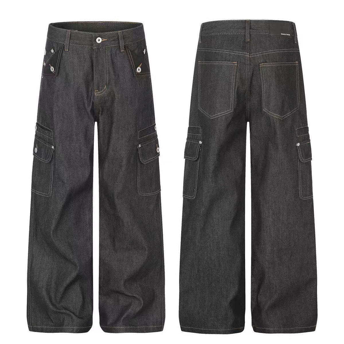 Omirad Contrast Stitch Cargo Wide-Leg Jeans