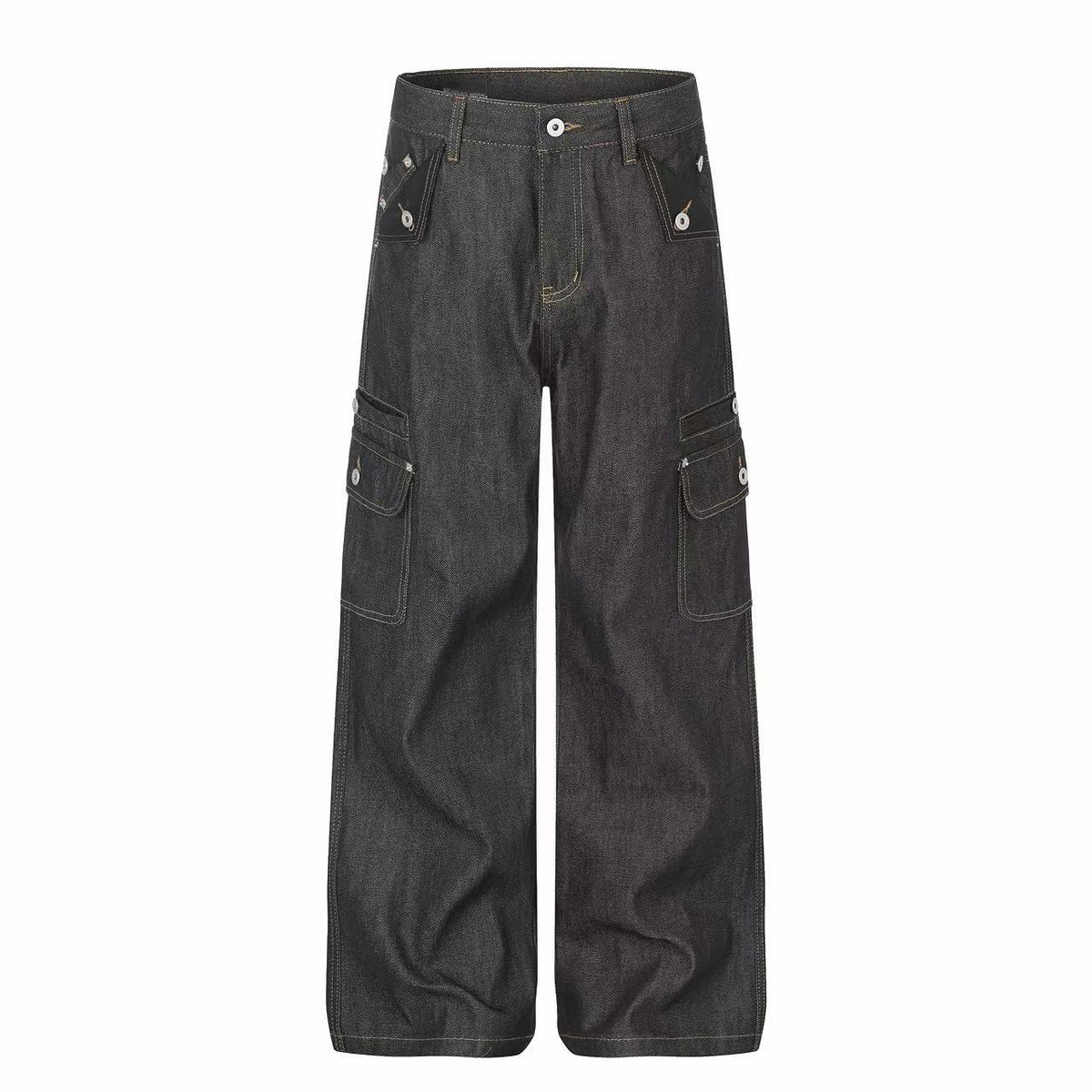 Omirad Contrast Stitch Cargo Wide-Leg Jeans