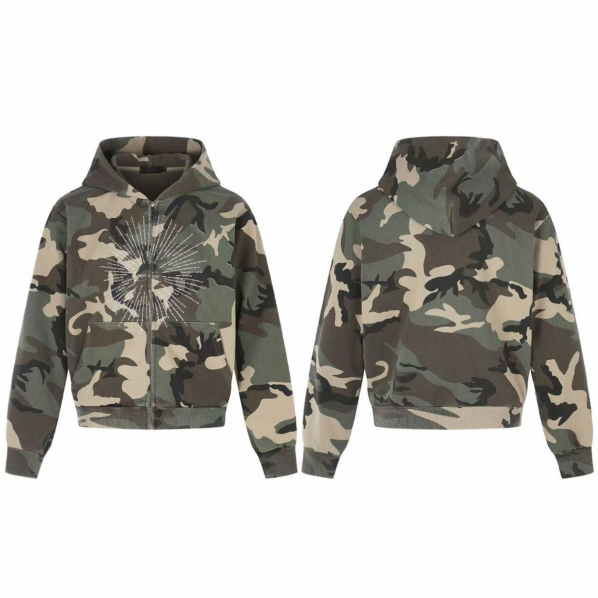 Omirad Camo Radiant Text Graphic Zip-Up Hoodie