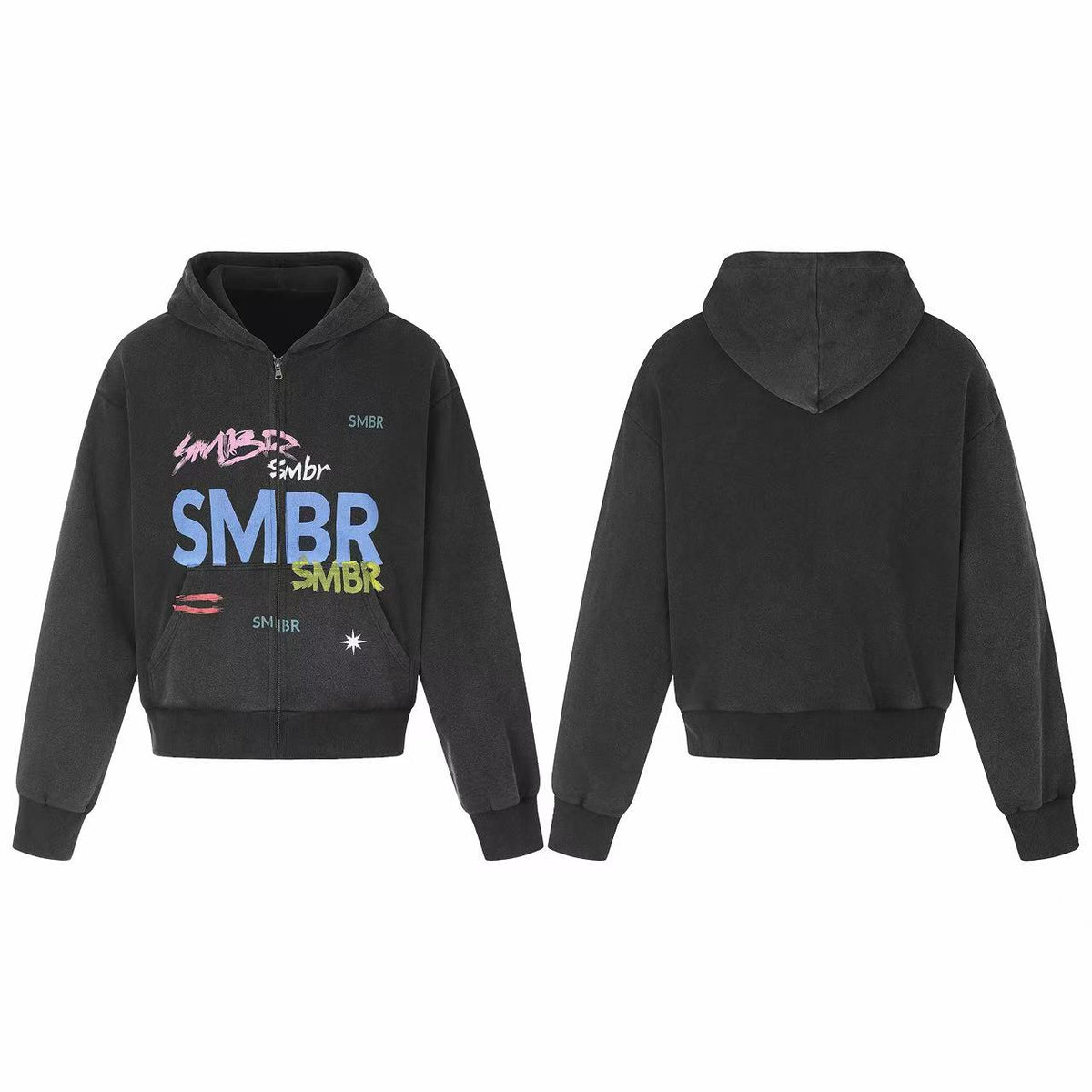Omirad Washed Graphic Zip-Up Hoodie