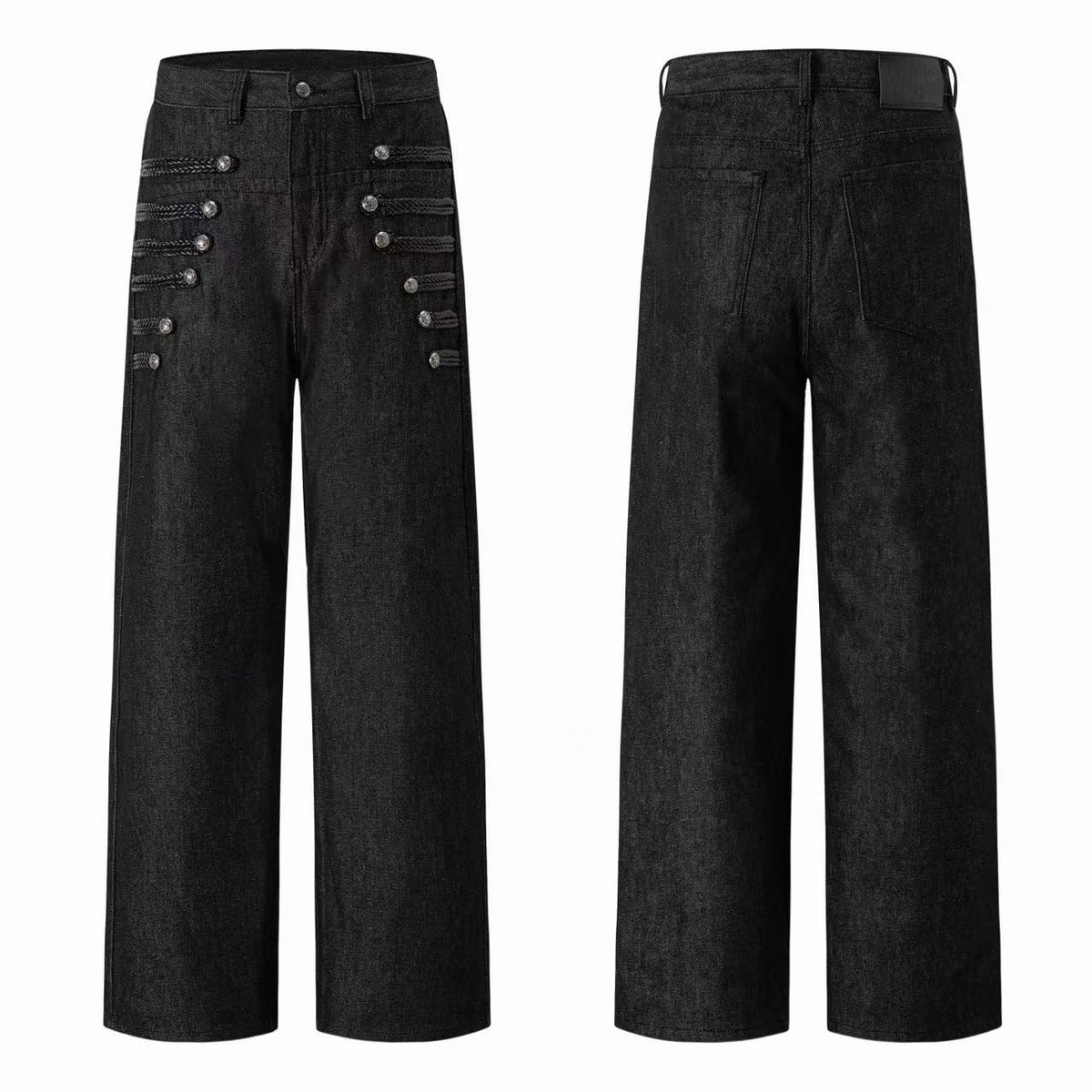 Omirad Braided Button Detail Wide-Leg Jeans