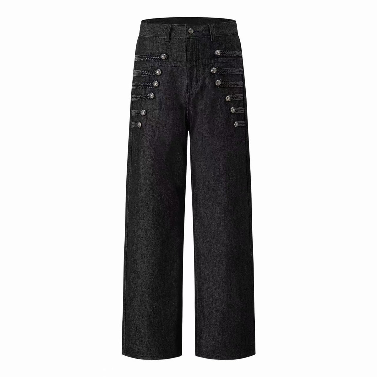 Omirad Braided Button Detail Wide-Leg Jeans