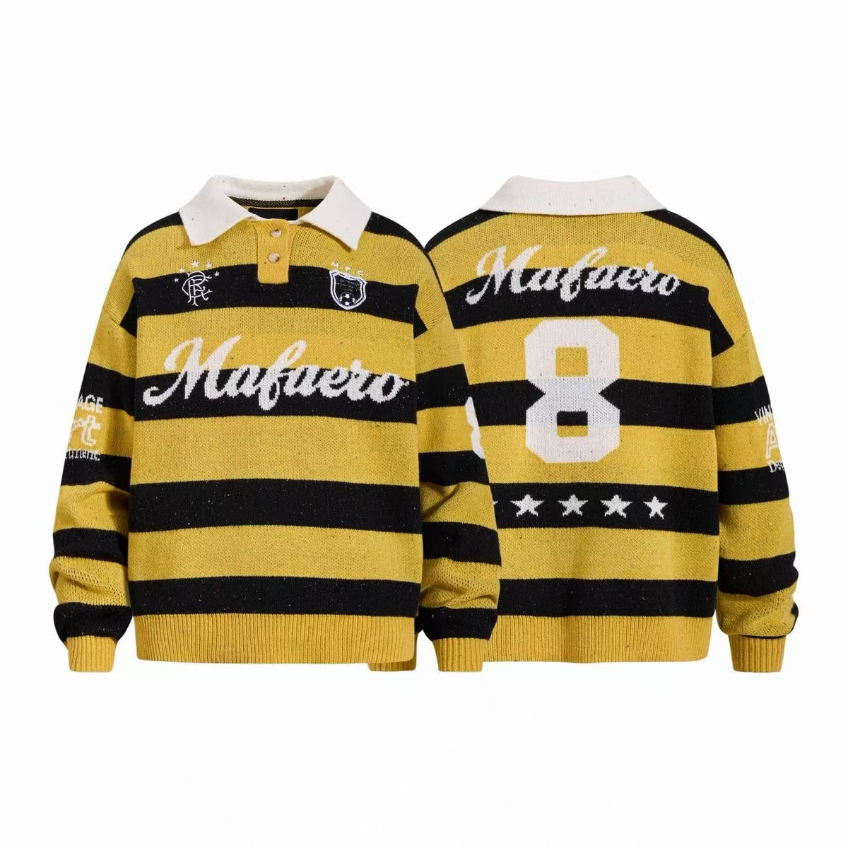 Omirad Striped Number 8 Knit Polo Sweater