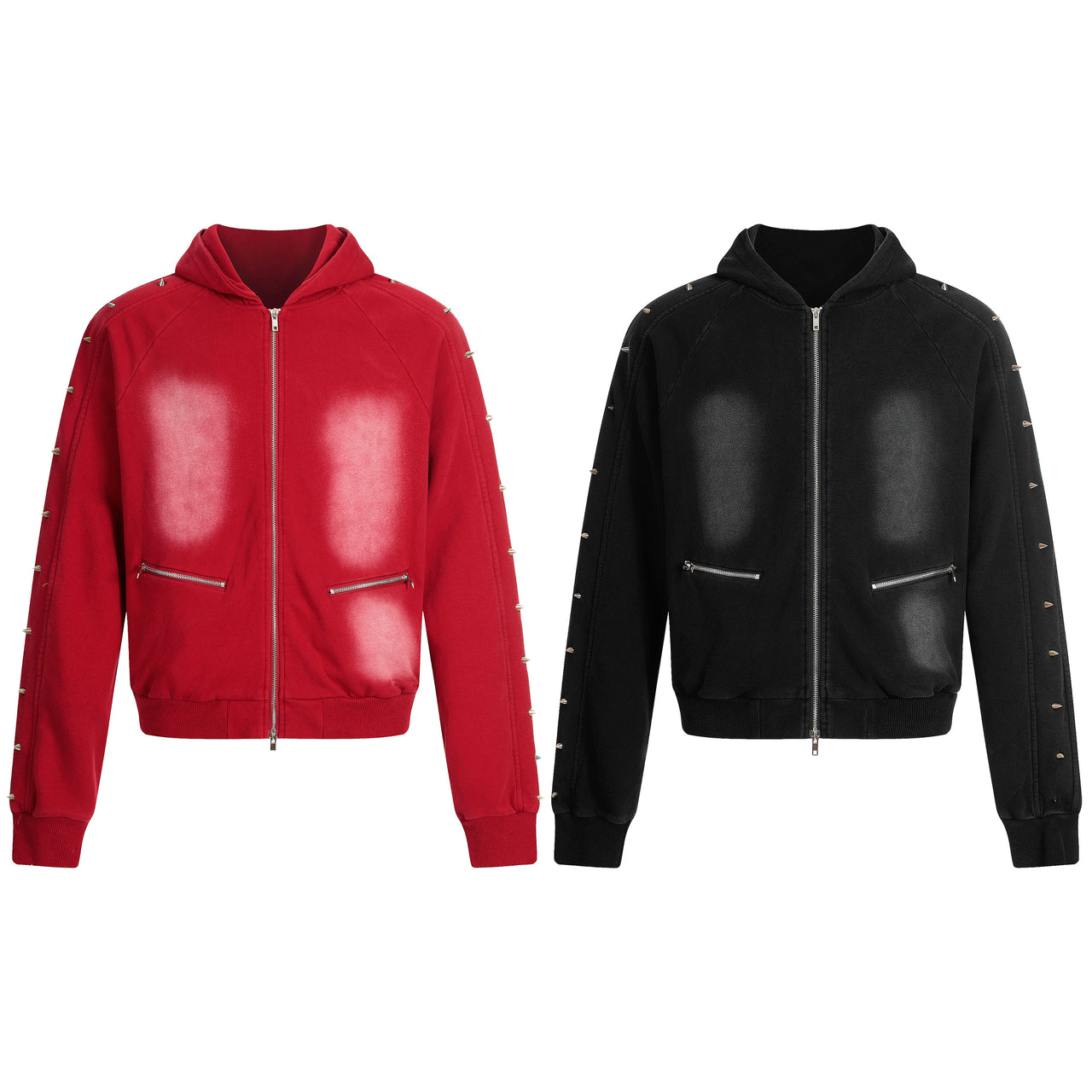 American Street Style Studded Zip-Up Hoodie