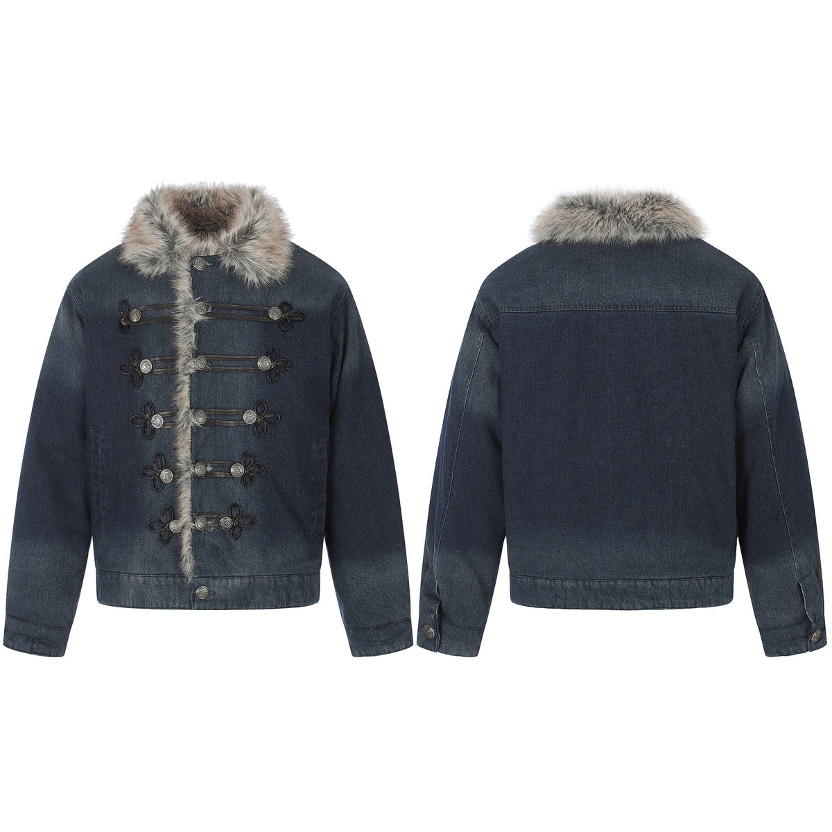 Omirad Faux Fur Trim Military Denim Jacket