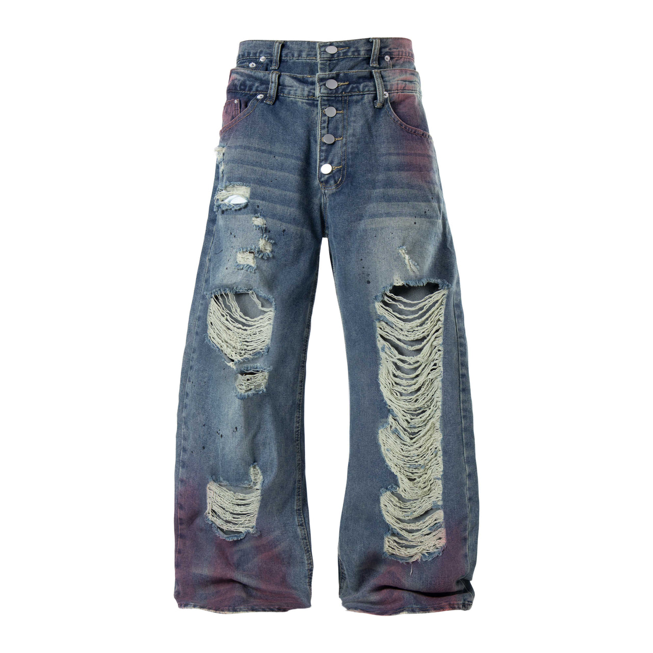 Omirad Distressed Washed Wide-Leg Jeans