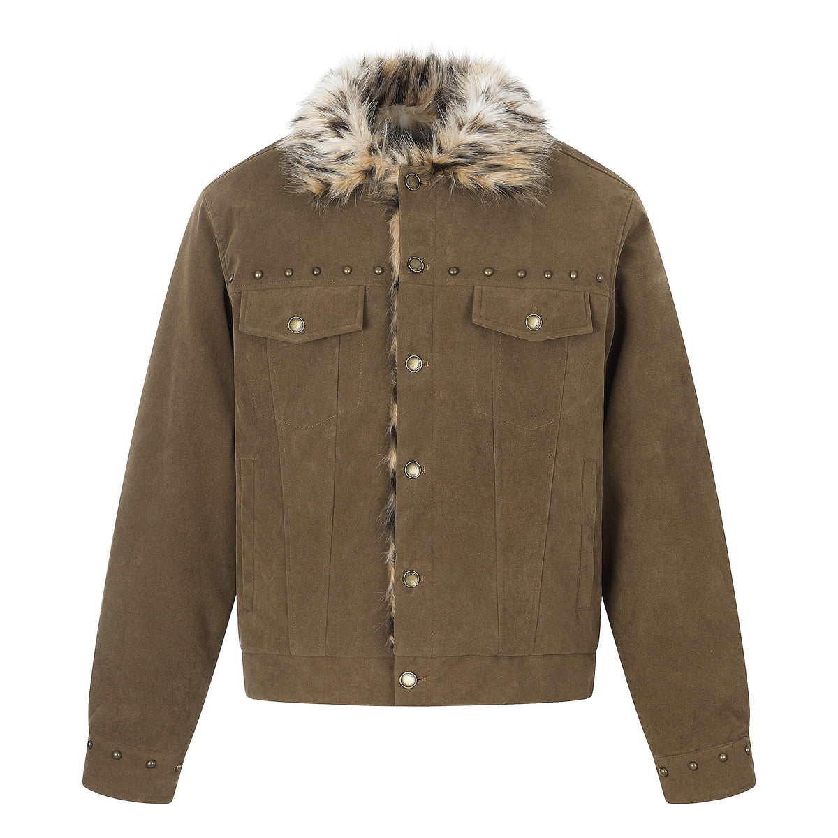 Omirad Faux Fur Collar Stud Detail Denim Jacket