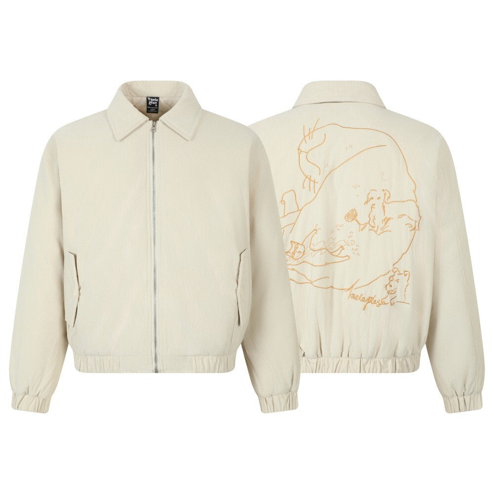 Vintage American Line-Art Embroidered Corduroy Padded Jacket
