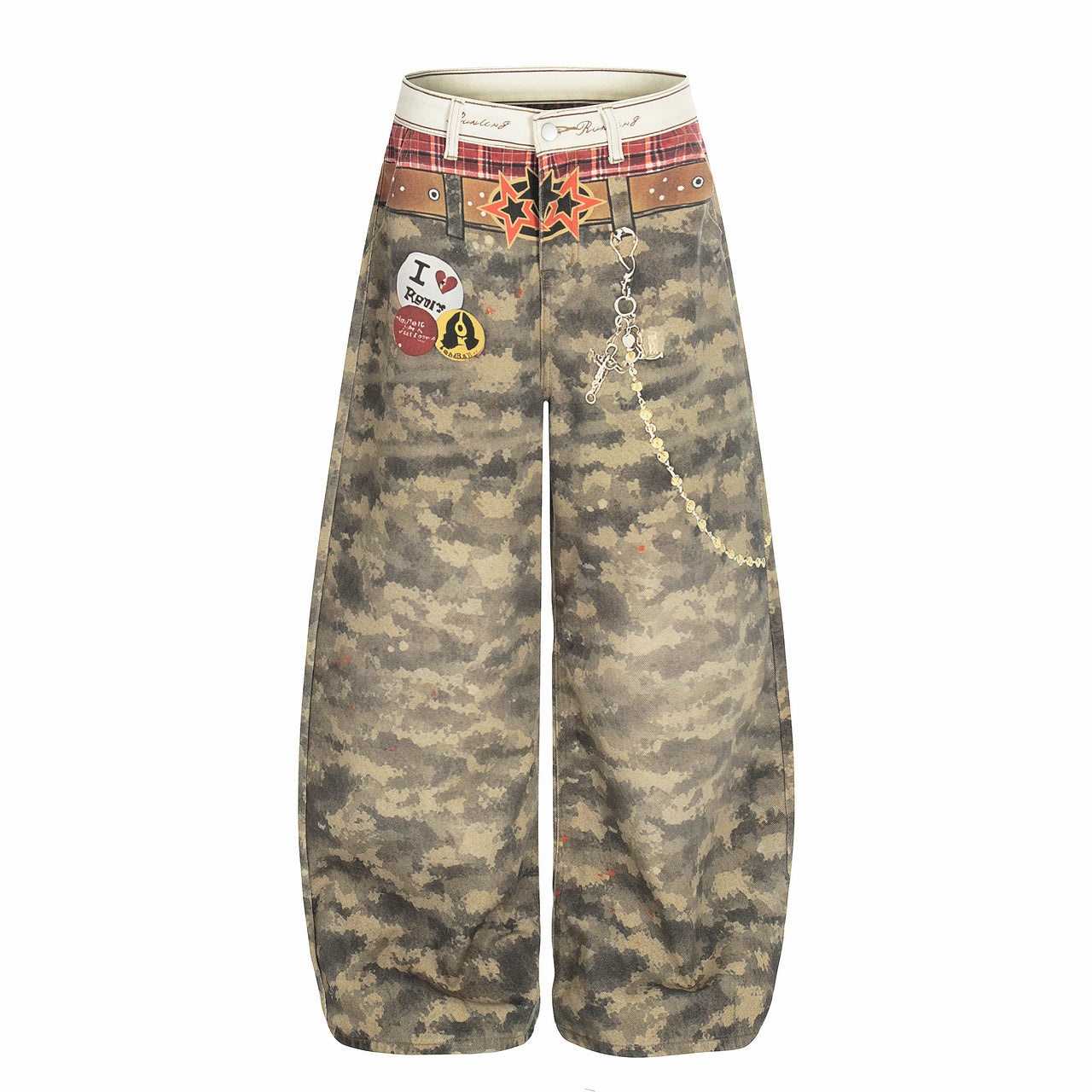 Omirad Camo Patchwork Wide-Leg Denim Pants