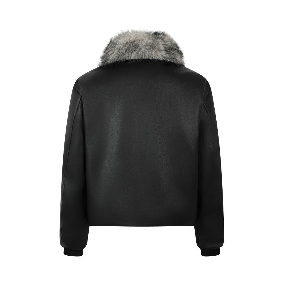 Omirad Detachable Fur Collar PU Jacket