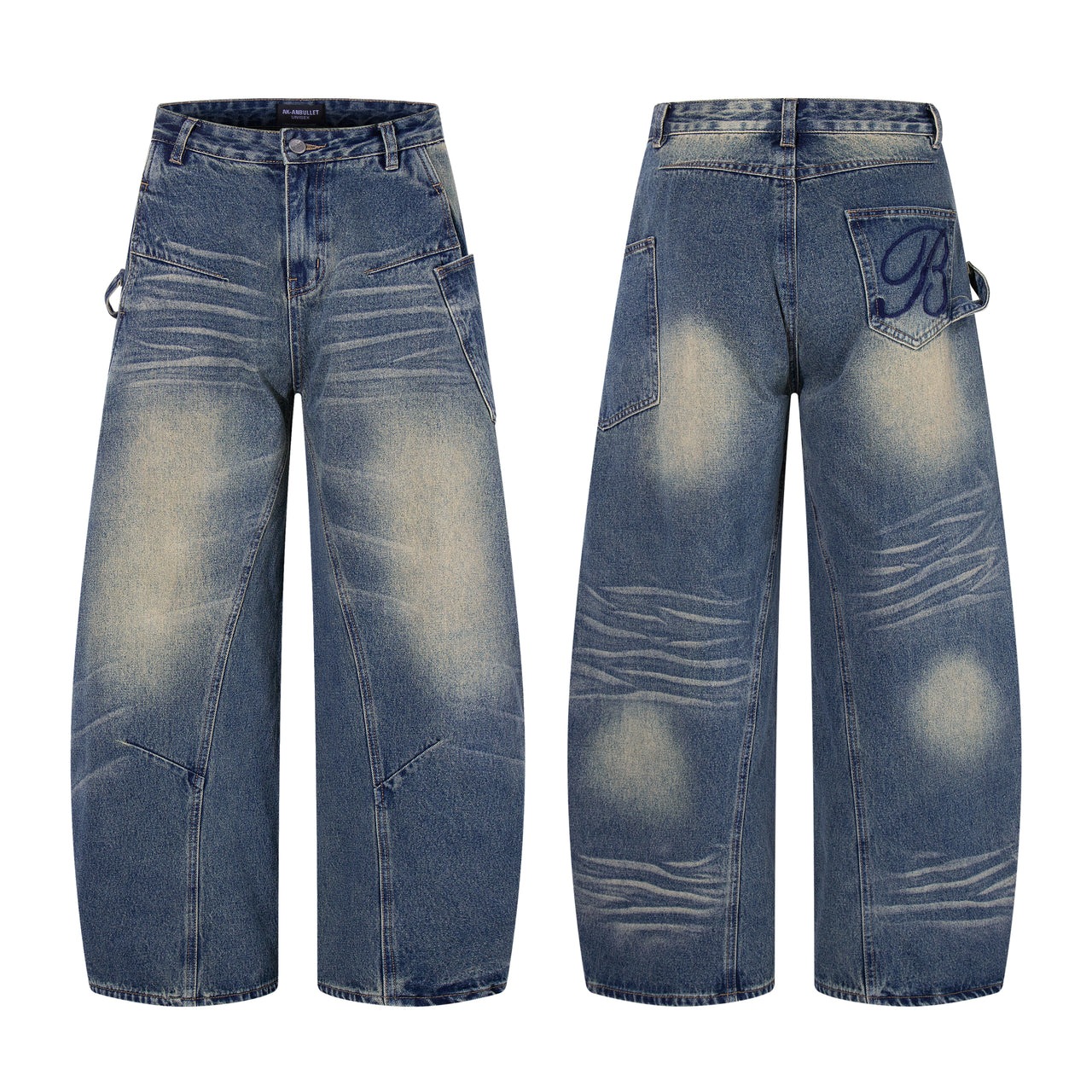 American Street Style Ribbed Curved Jeans