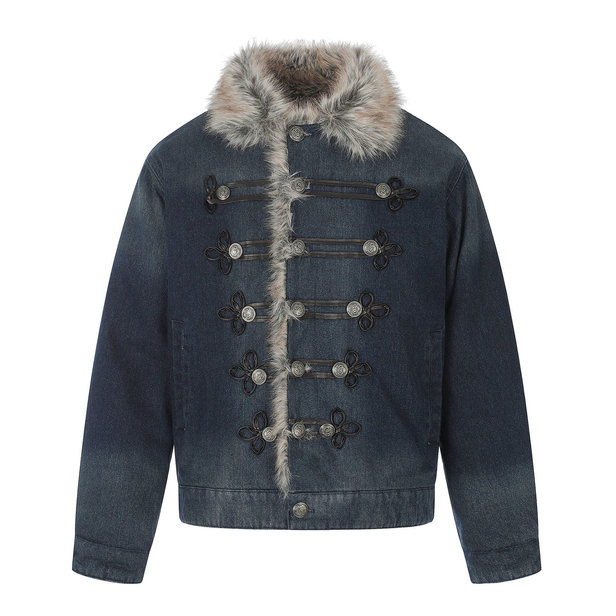 Omirad Faux Fur Trim Military Denim Jacket