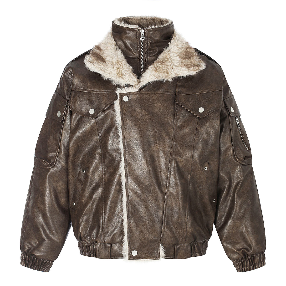 Omirad Faux Fur Trim Utility Bomber Jacket