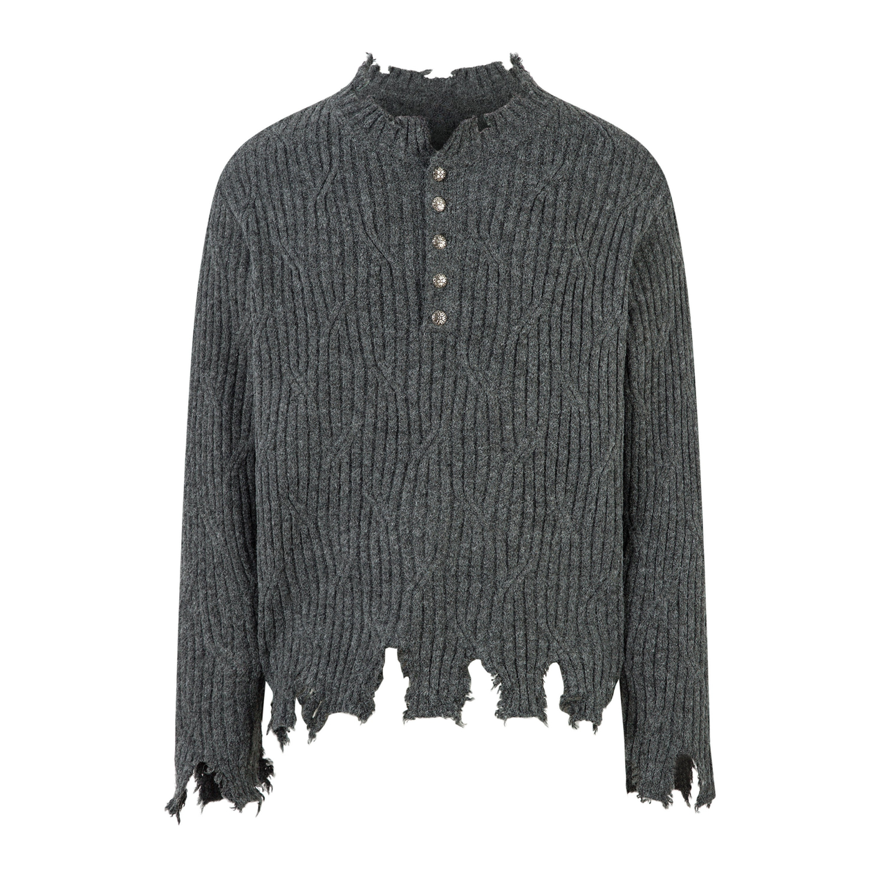 Omirad Distressed Ribbed Henley Knit