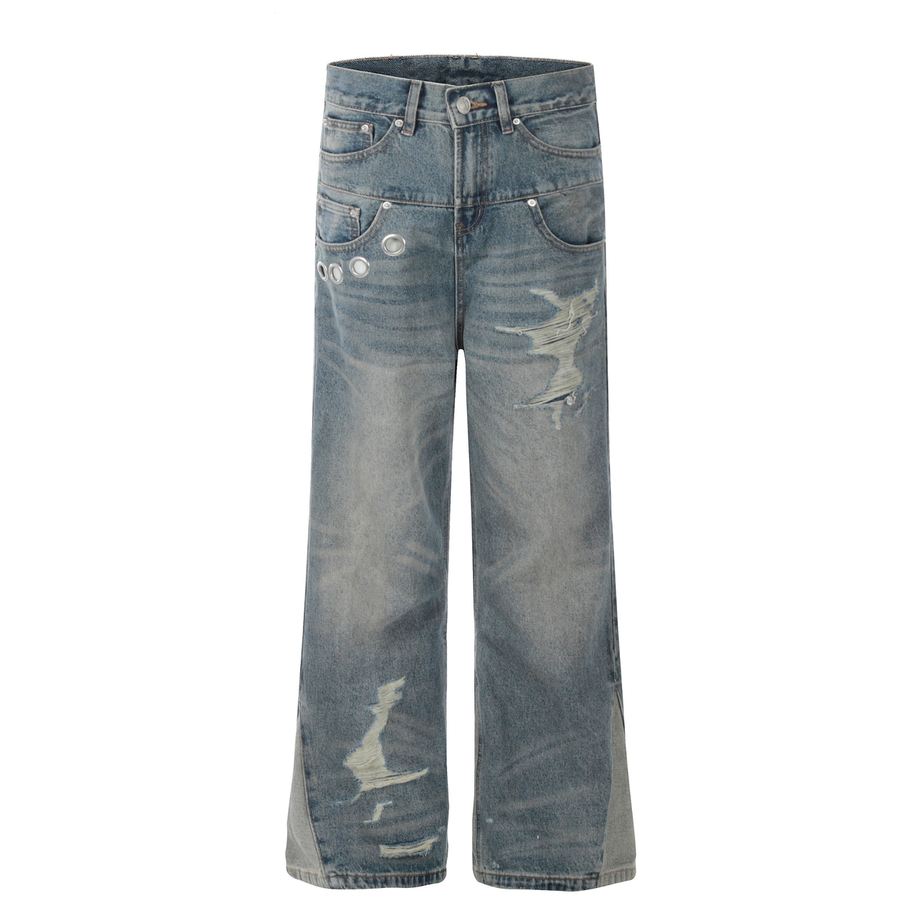 Omirad Destroyed Rivet Wide-Leg Jeans