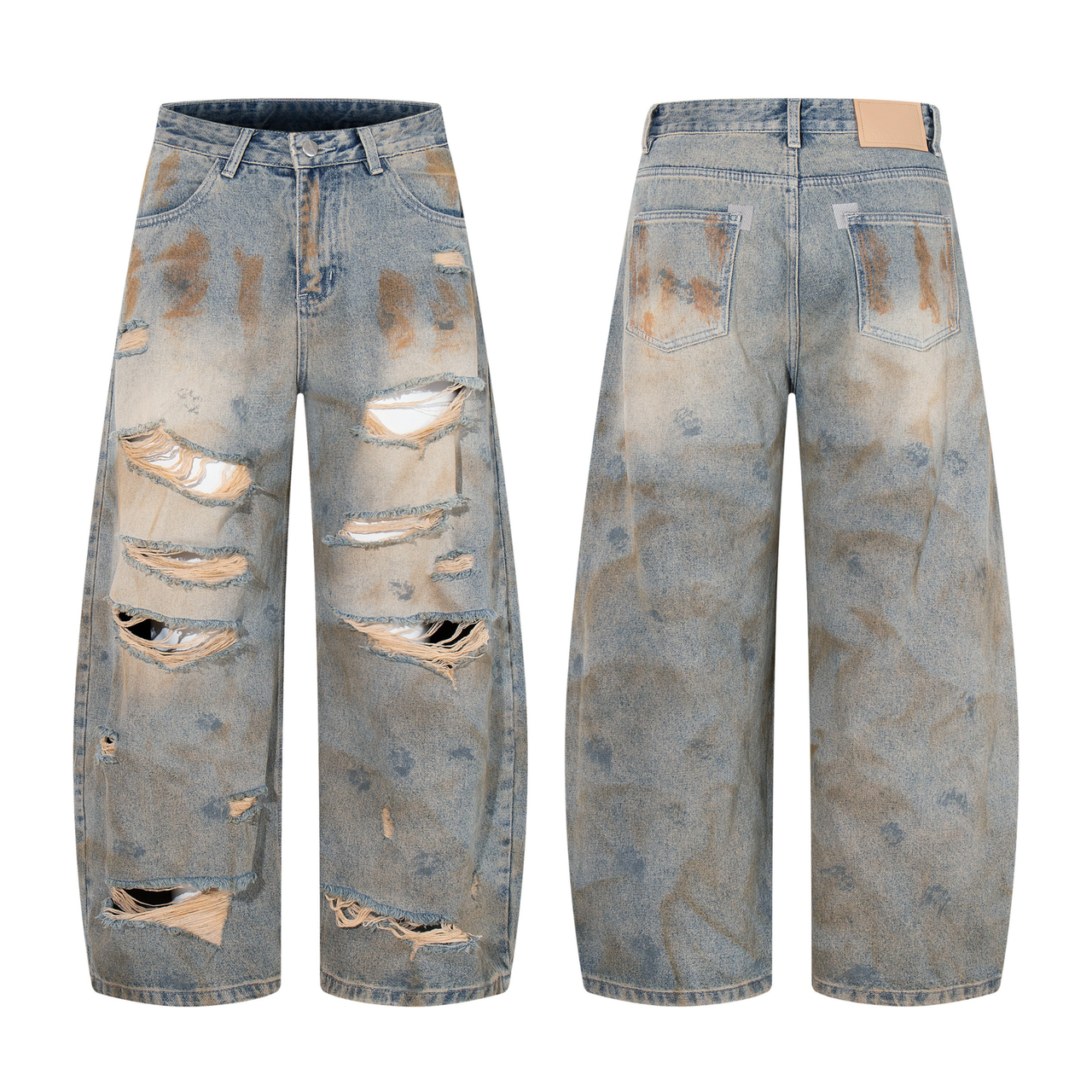 Omirad Burn-Wash Destroyed Wide-Leg Jeans