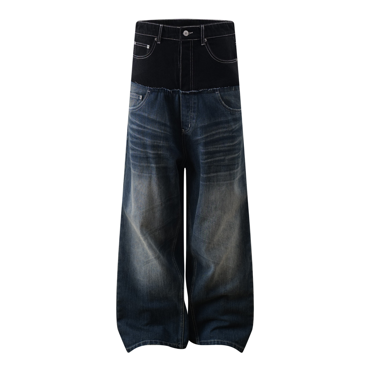 Omirad Two-Tone Washed Balloon Wide-Leg Jeans