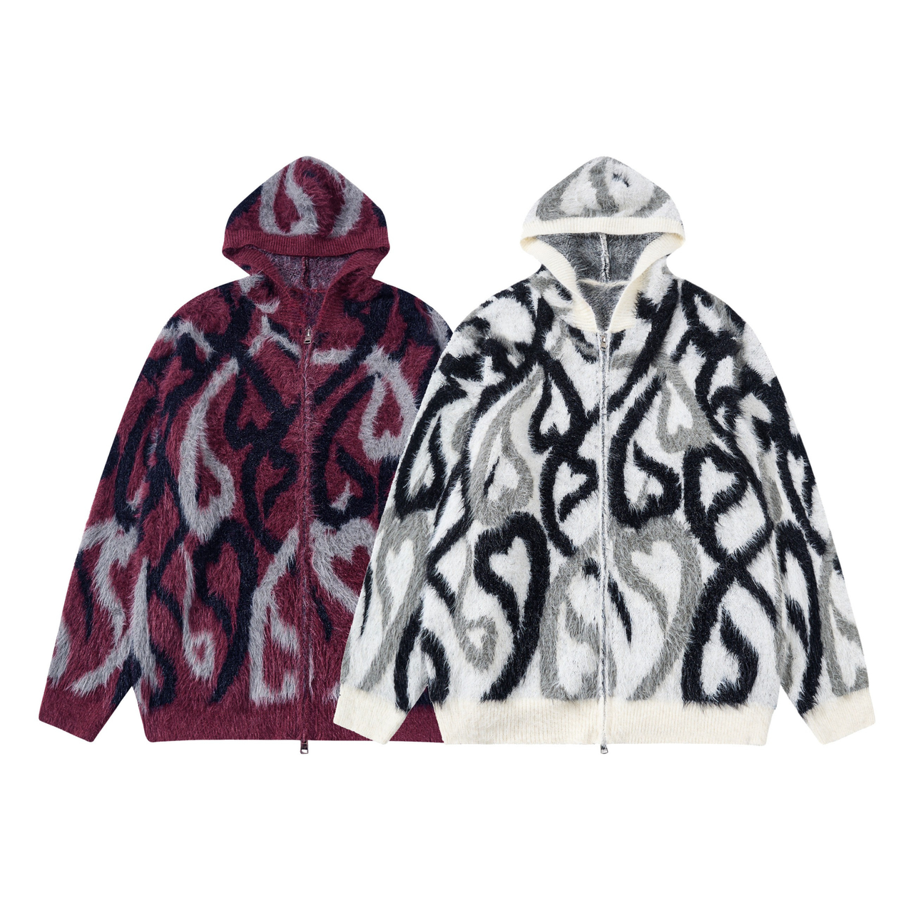 Omirad Flame Pattern Fleece Zip Hoodie