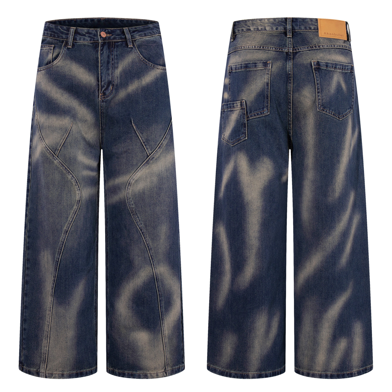 Omirad Curve-Panel Smoke-Fade Wide-Leg Jeans