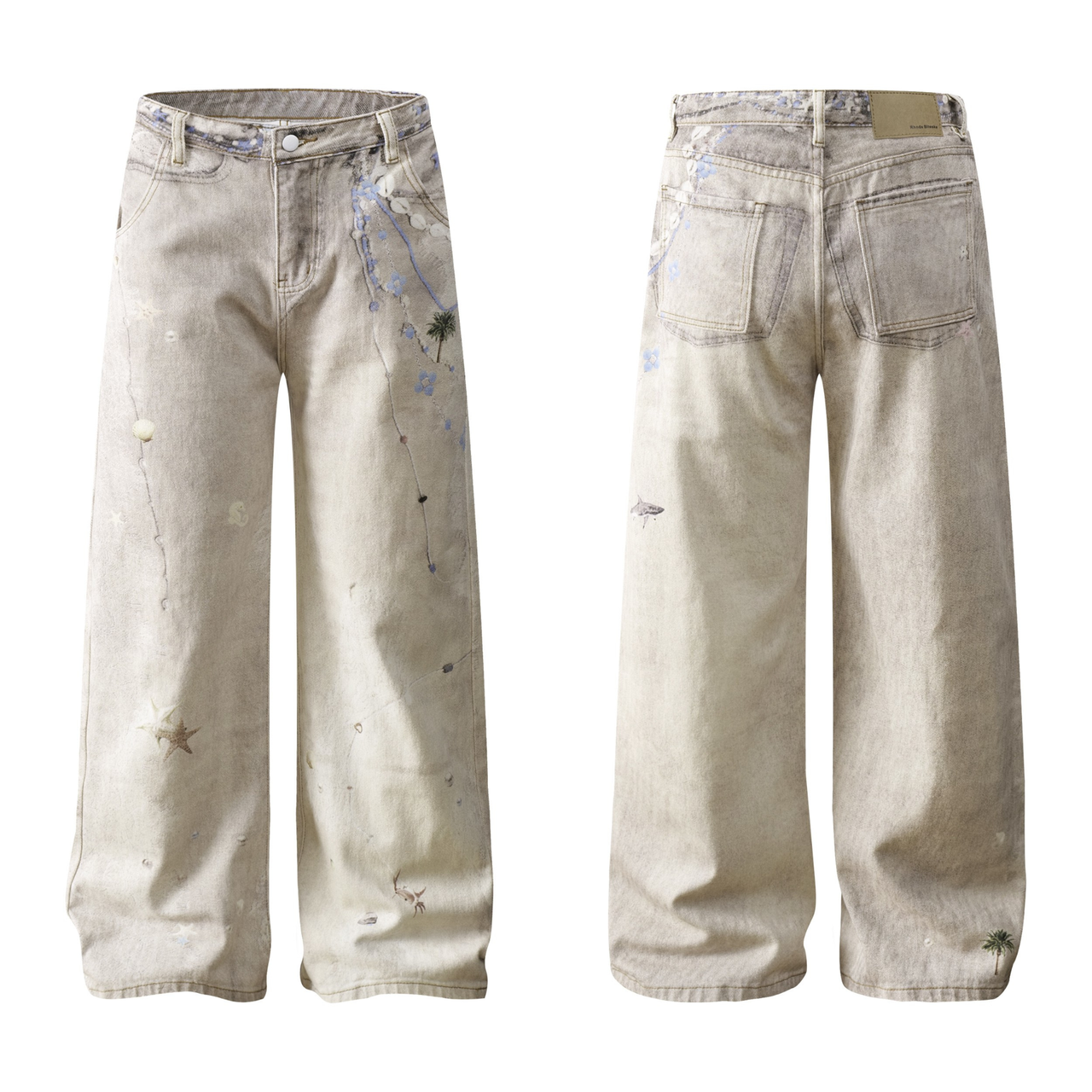 Omirad Washed Botanical Print Jeans