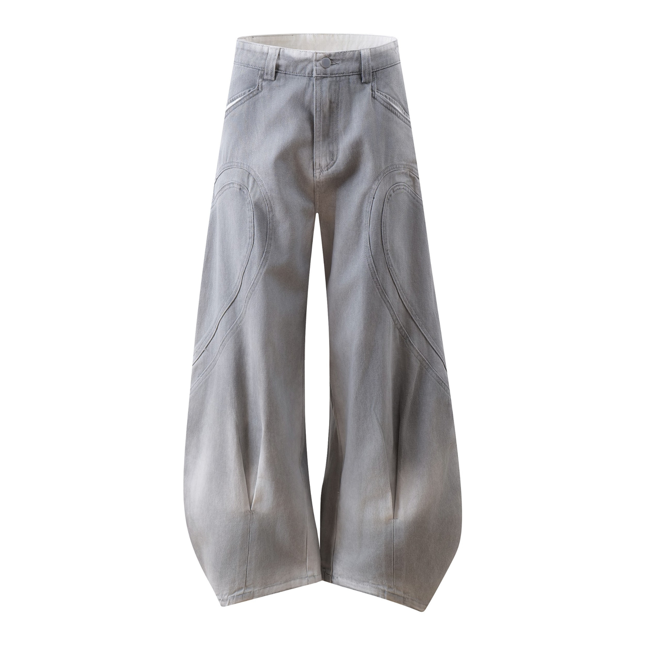 Omirad Washed Curved-Panel Balloon Wide-Leg Jeans