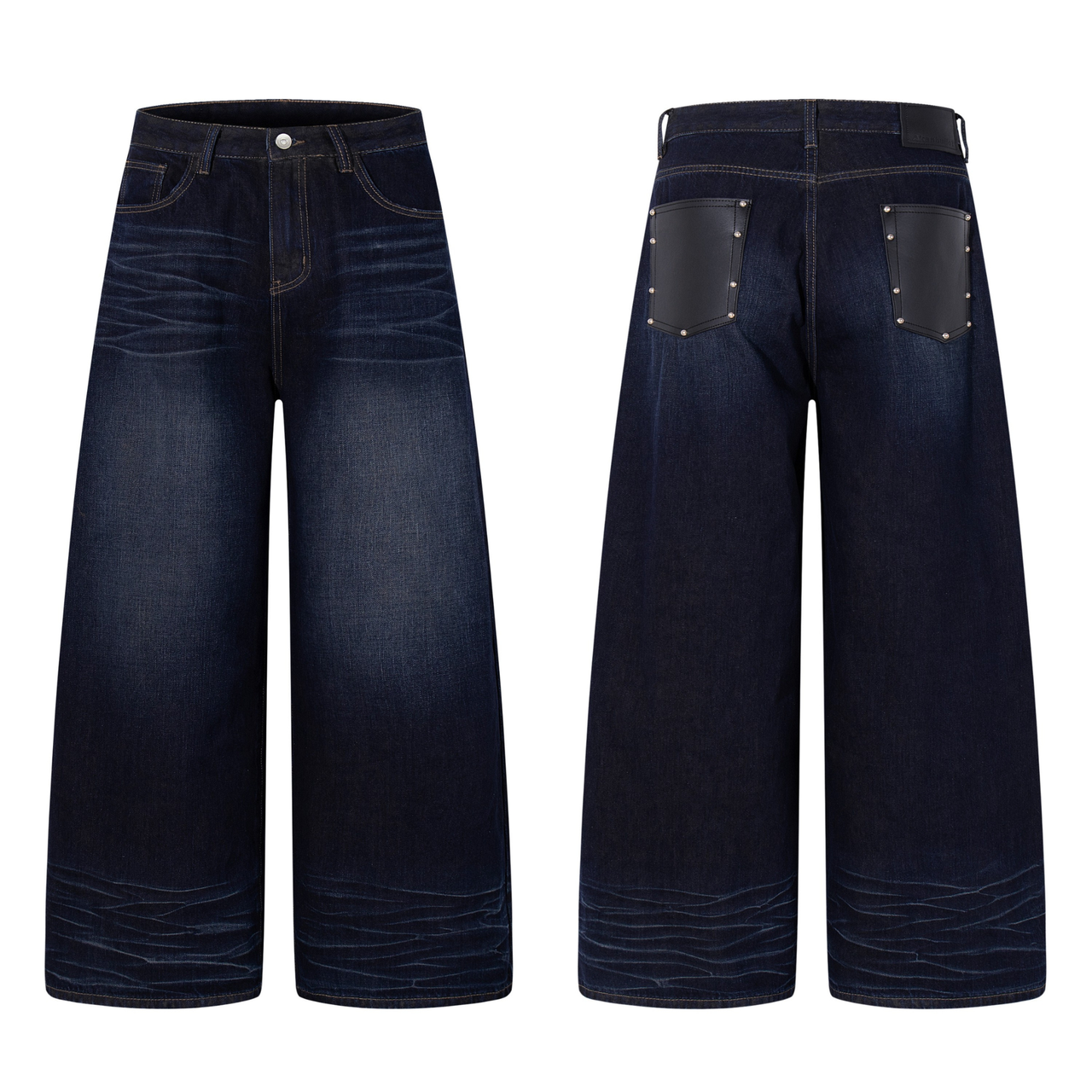 Omirad Leather-Patch Wide-Leg Denim