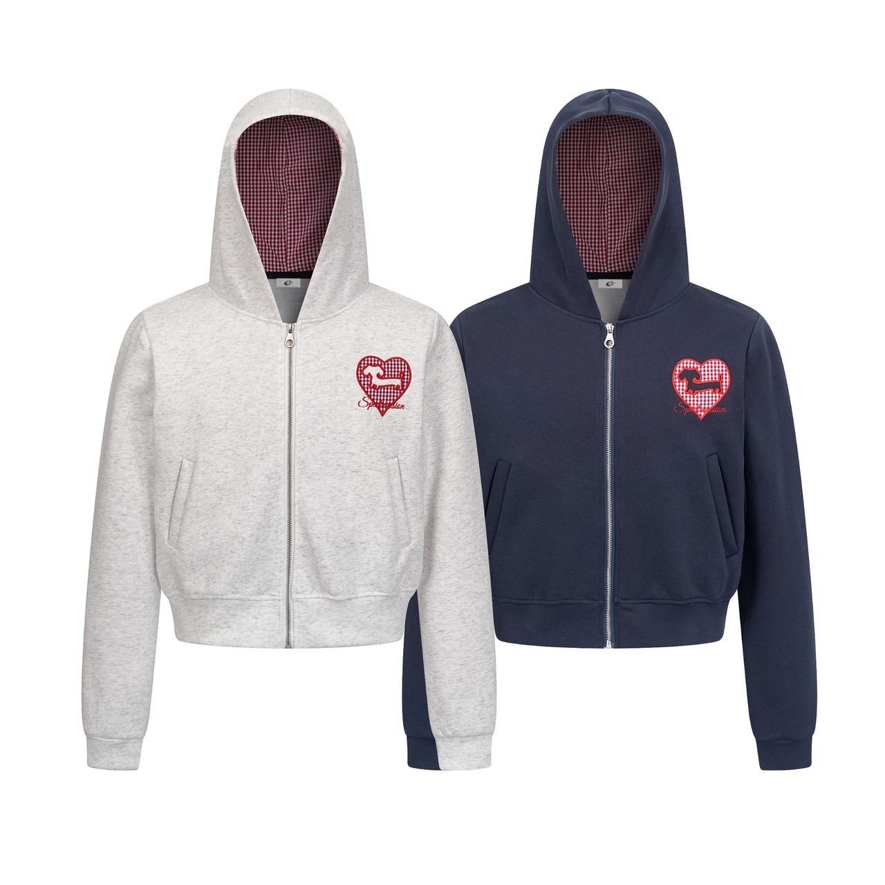 Omirad Heart-Embroidered Cropped Zip Hoodie