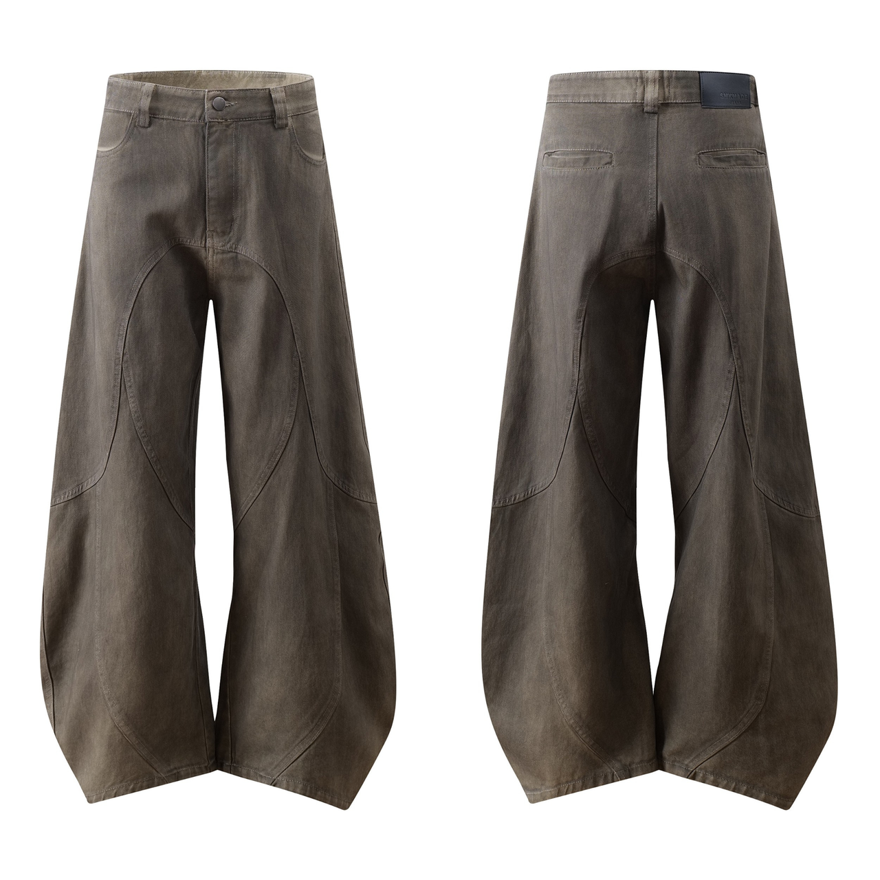 Omirad Washed Curved-Panel Blade Wide-Leg Jeans