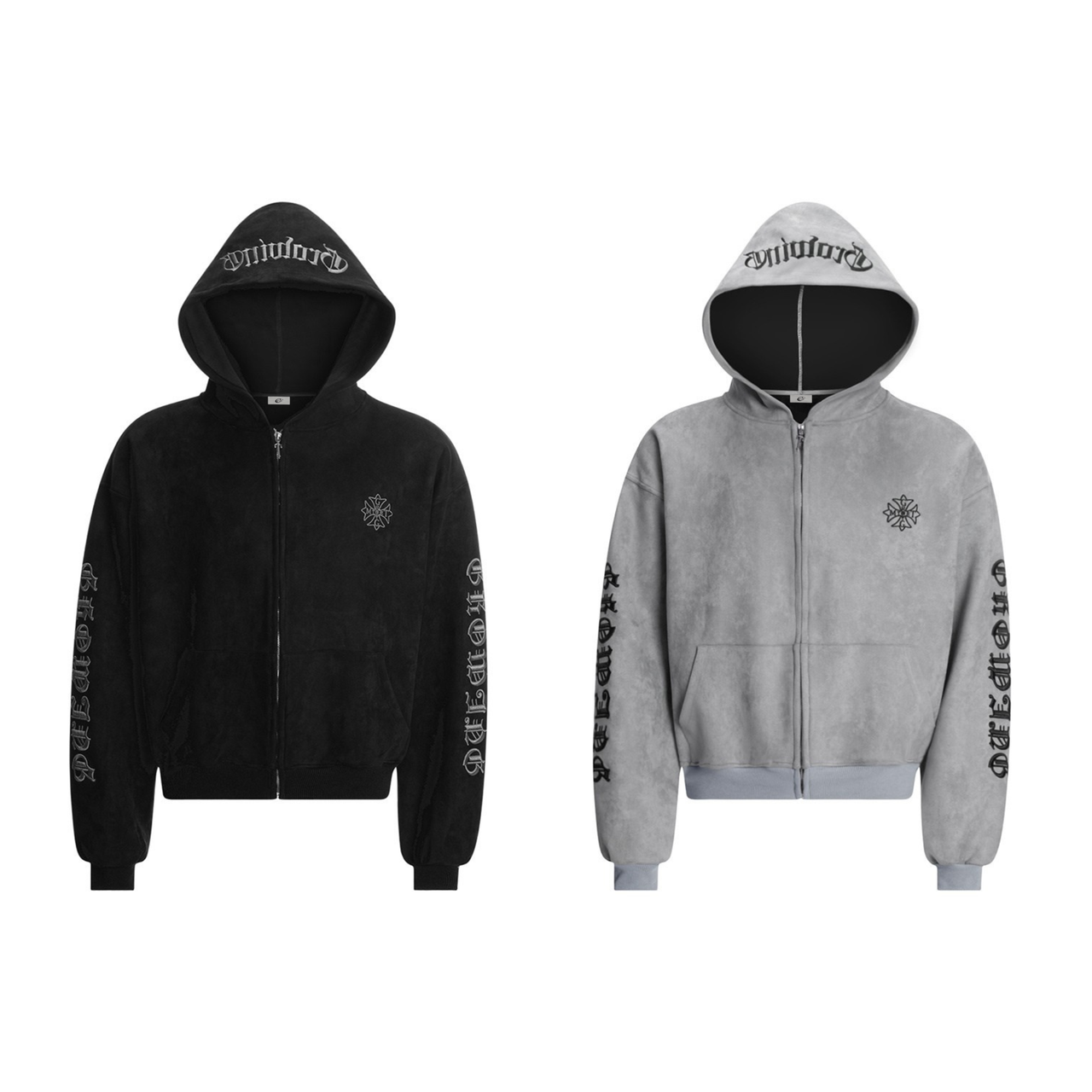Omirad Gothic Embroidered Suede Zip Hoodie