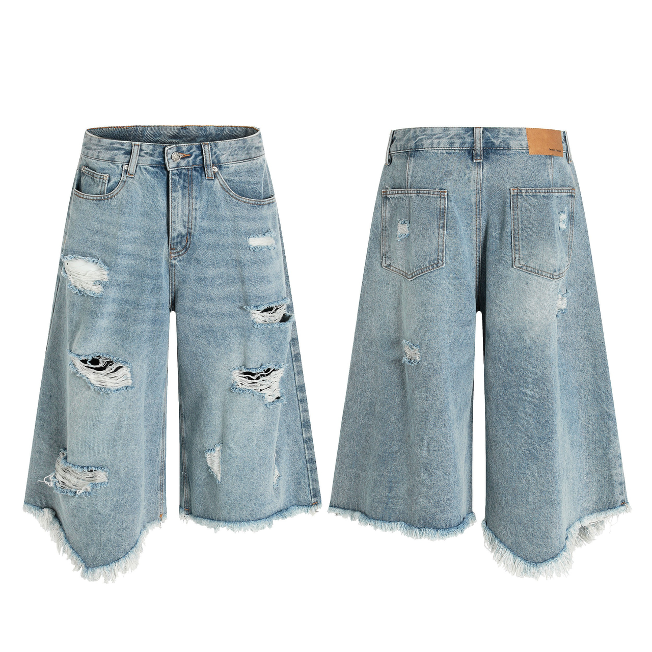 Omirad Destroyed Fringe Denim Shorts