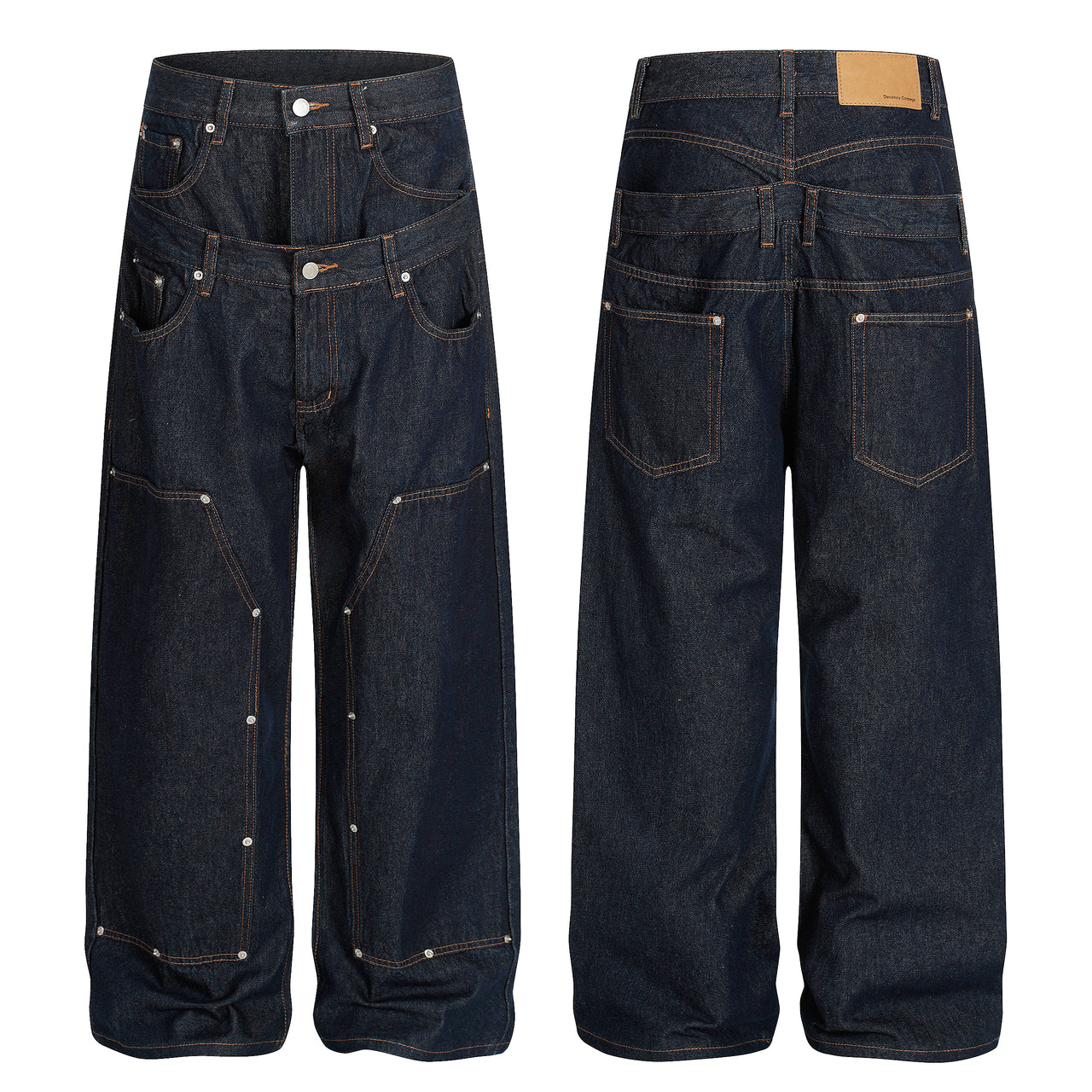 American High Street Double Waist Design Jeans