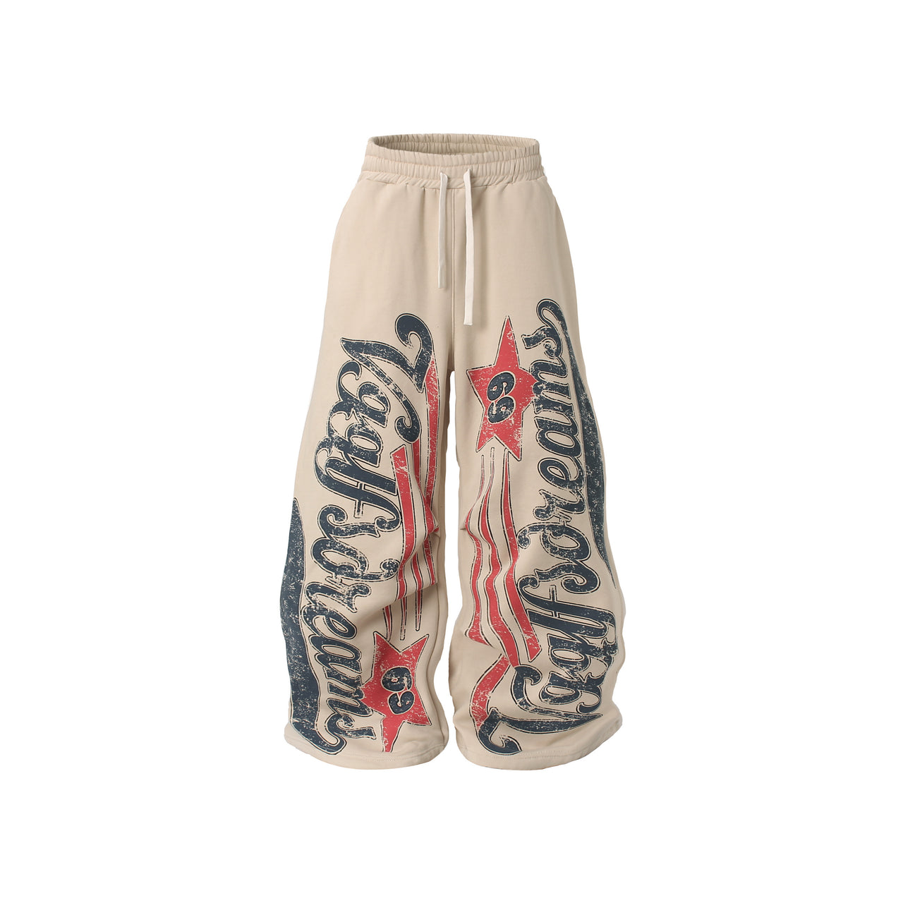 Omirad Fleece-Lined Star Letter Wide-Leg Sweatpants