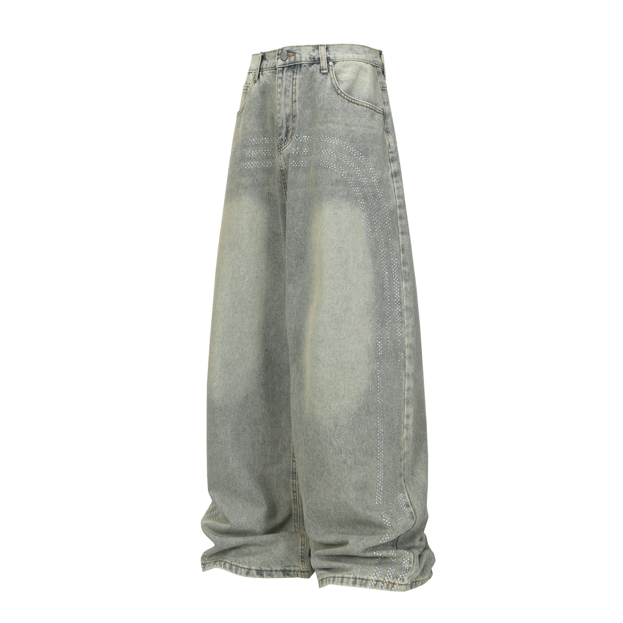 Streetwear Striped Rhinestone Denim Jeans