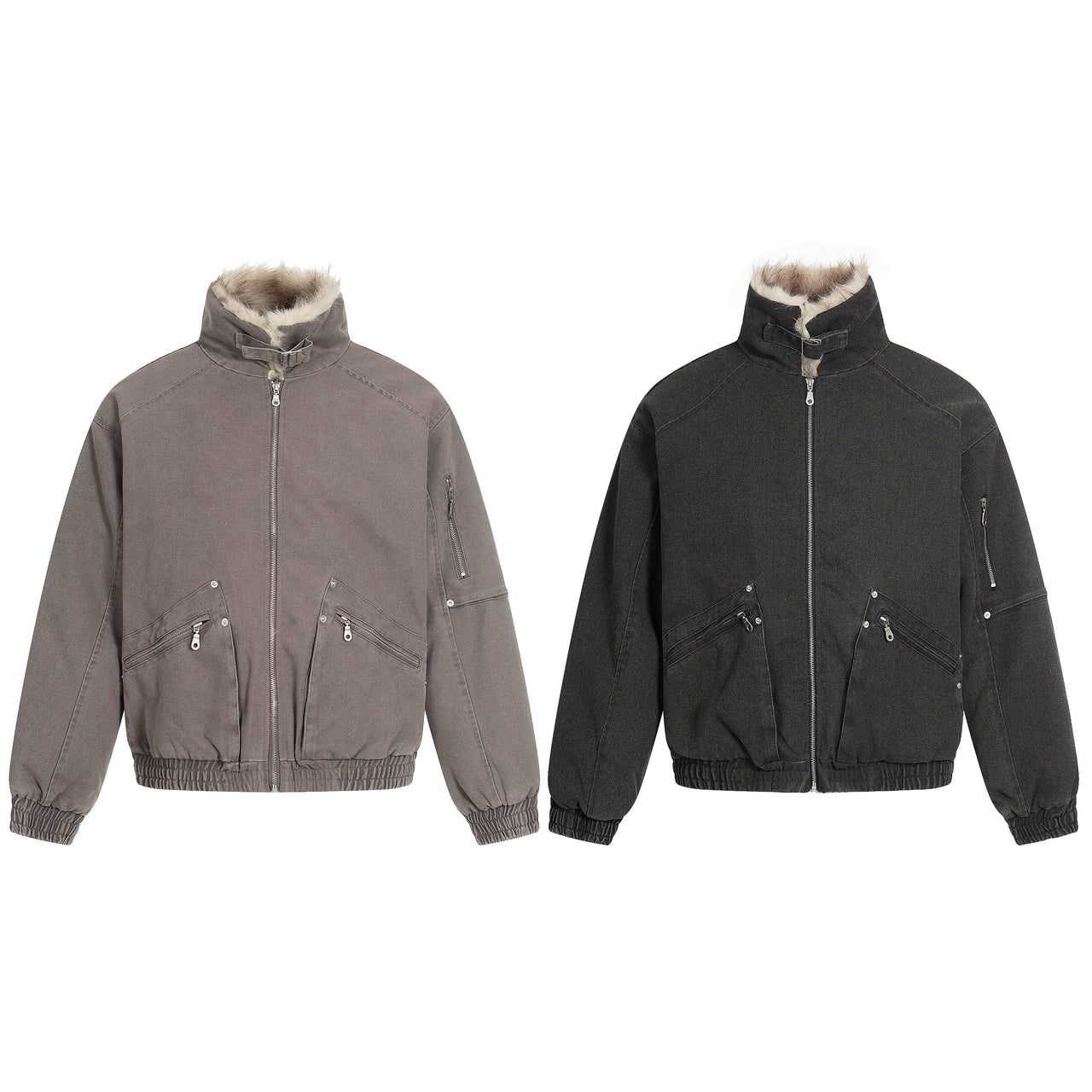 High-Street Faux-Fur Collar Utility Padded Jacket
