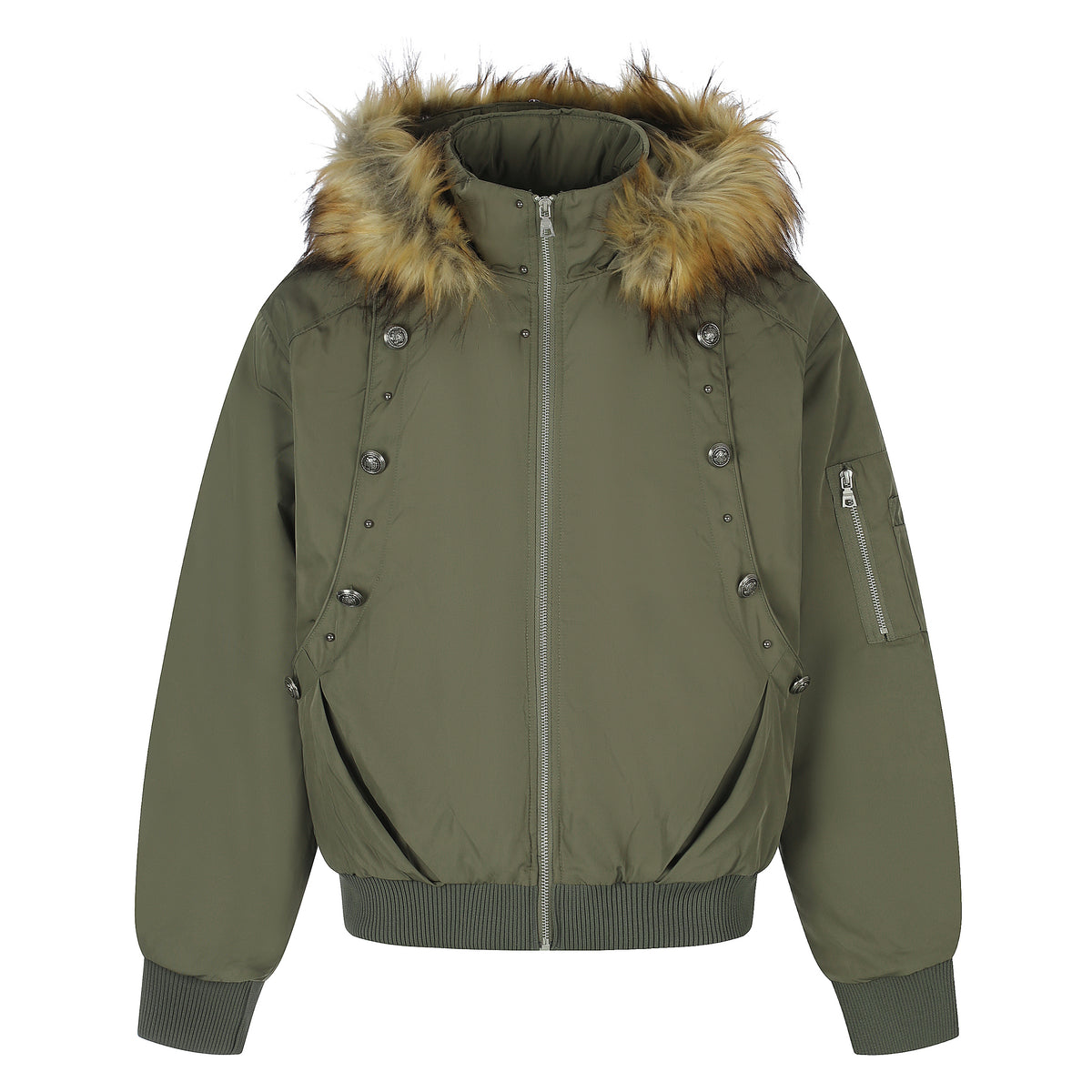 Omirad Faux Fur Hood Military Bomber Jacket
