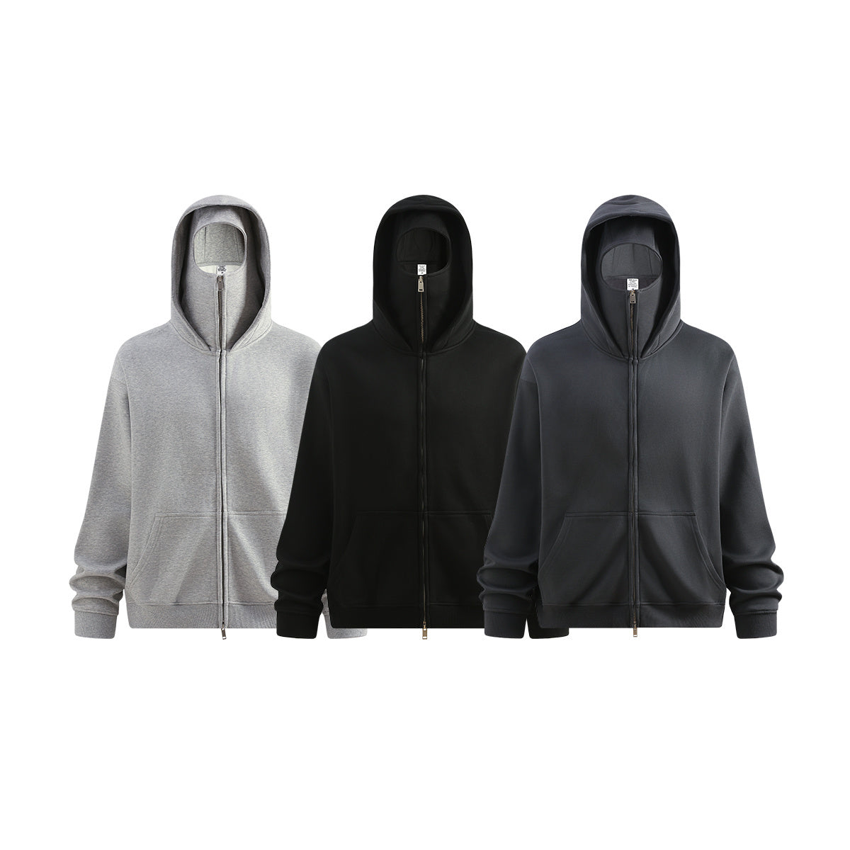 American Streetwear Plush Zip-Up with Windproof Face Mask Hoodie
