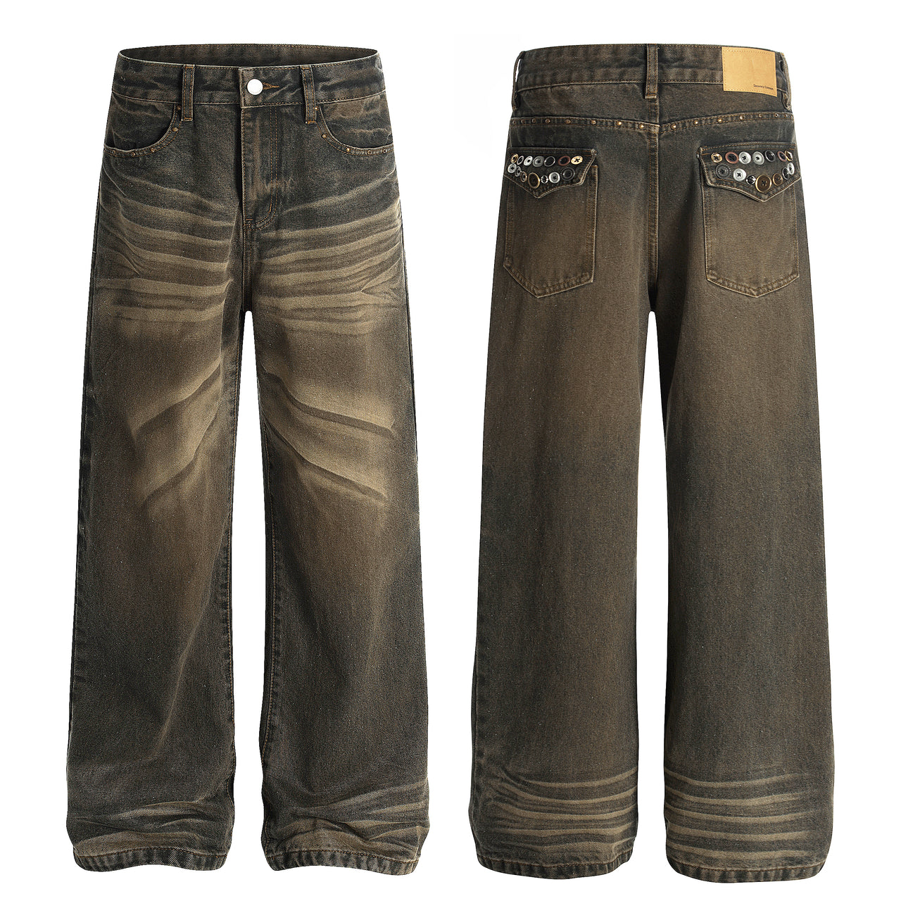 American Vintage Slub Texture Button-Decorated Jeans
