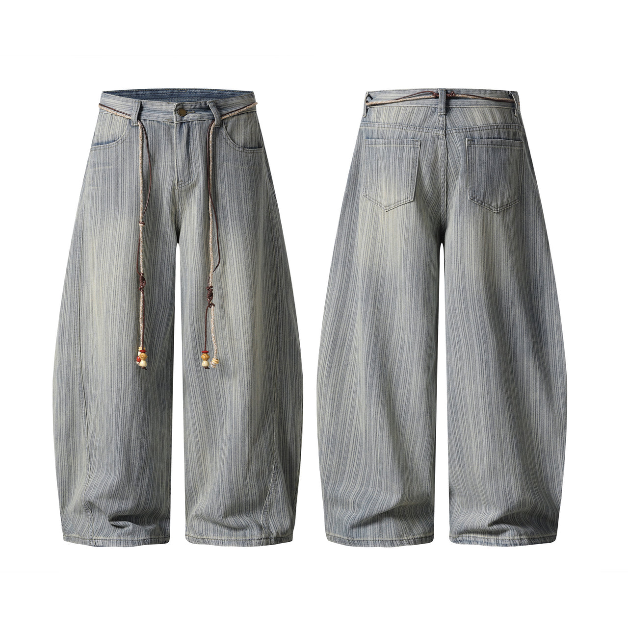 Streetwear Vintage Slub-Wash Curved-Leg Jeans
