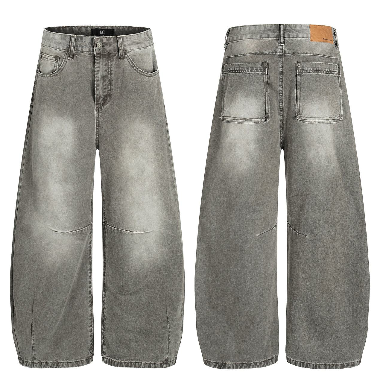 Streetwear Washed Curved-Leg Oversized Cargo Jeans