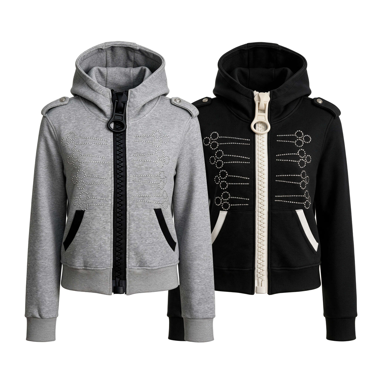 Omirad Rhinestone Military Zip-Up Hoodie