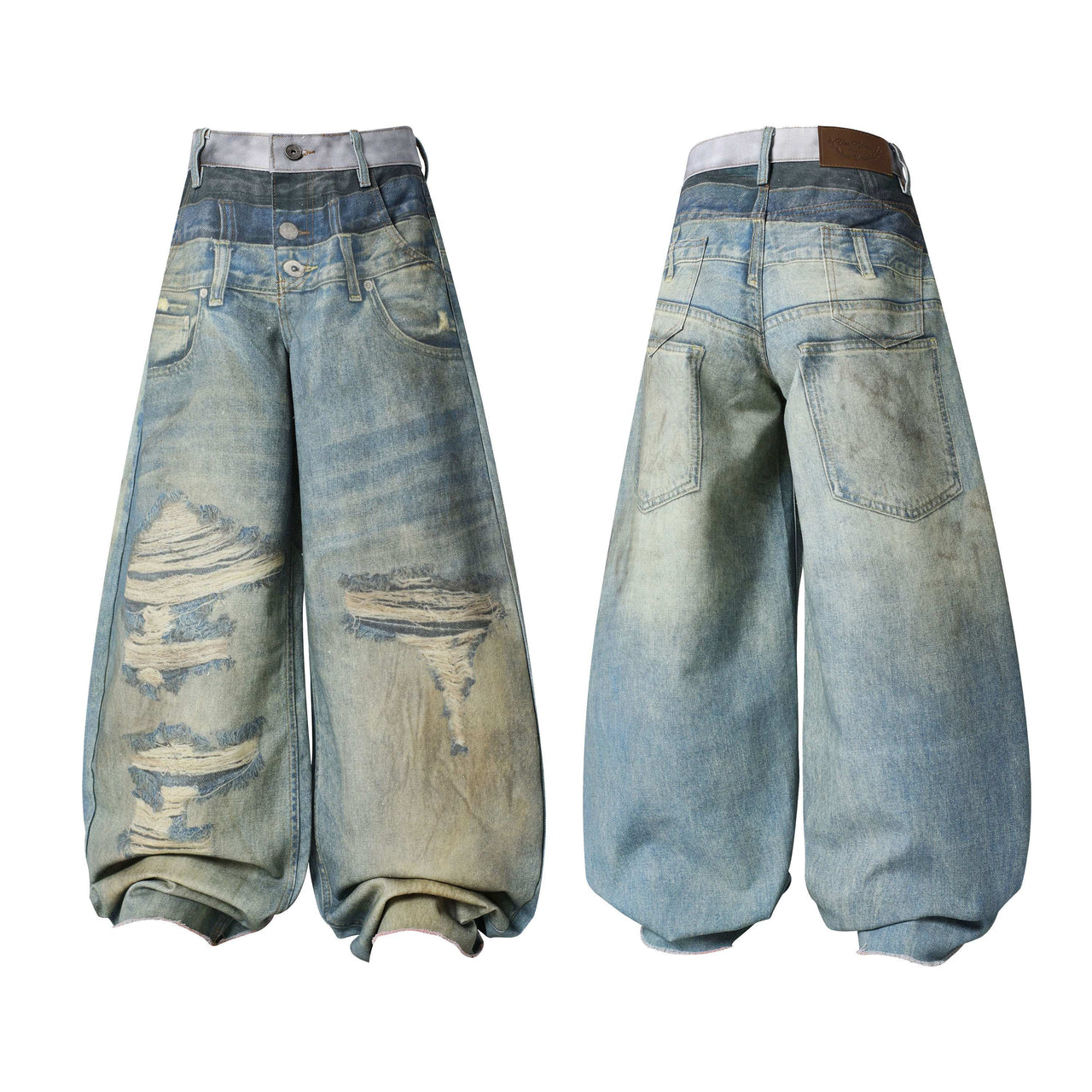 Omirad “Layered Fade Distressed Balloon Jeans”