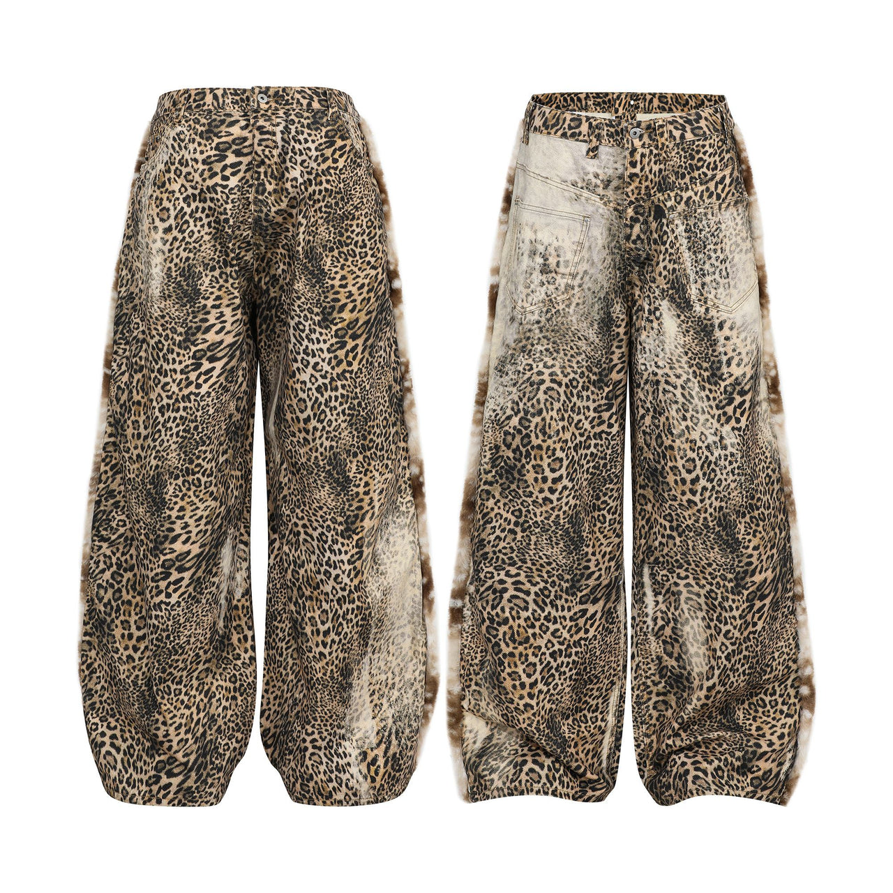 Omirad “Leopard Fur-Trim Wide-Leg Jeans”