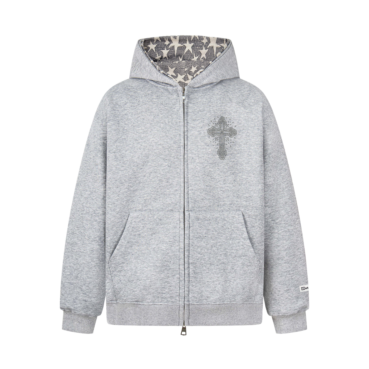 American Vintage Double Hood Cross Rhinestone Hoodie