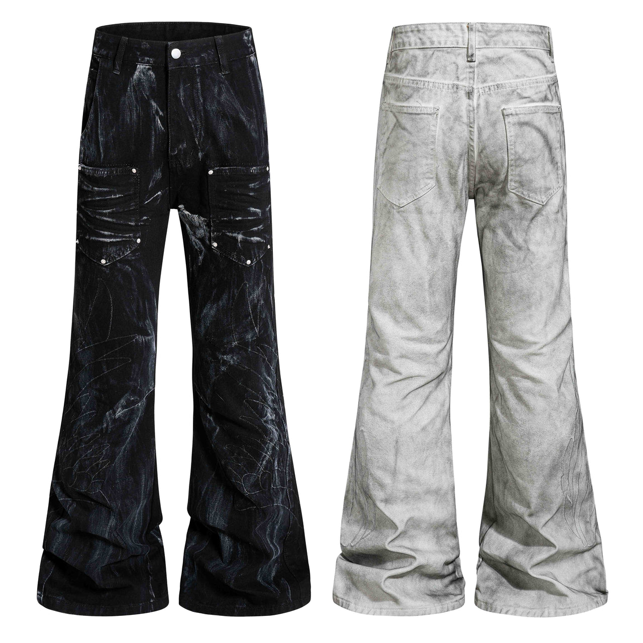 Omirad Washed Utility Flare Denim Jeans