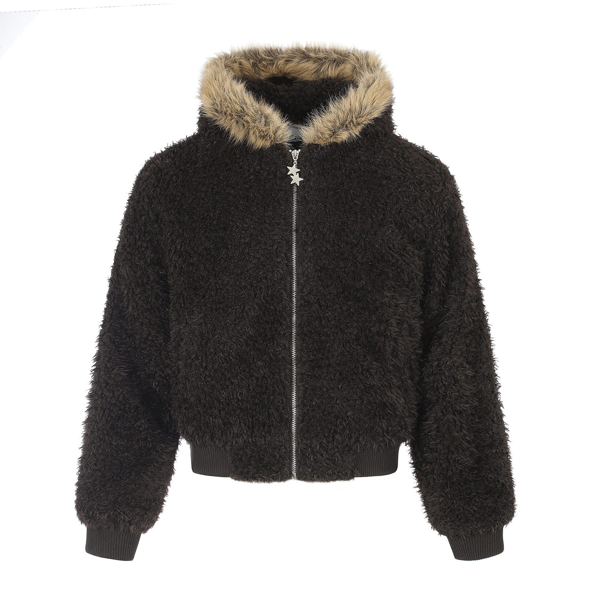 Omirad Faux Fur Trim Fuzzy Zip-Up Jacket