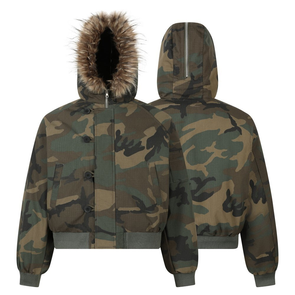 Vintage American Camo Aviator Fur-Collar Padded Jacket
