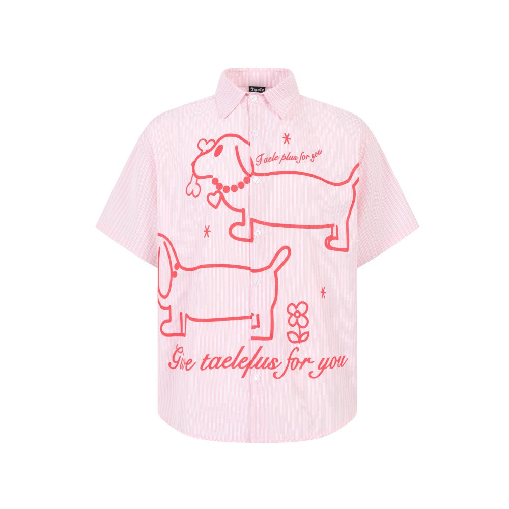 Striped Shirt with Dachshund Print Casual Shirt