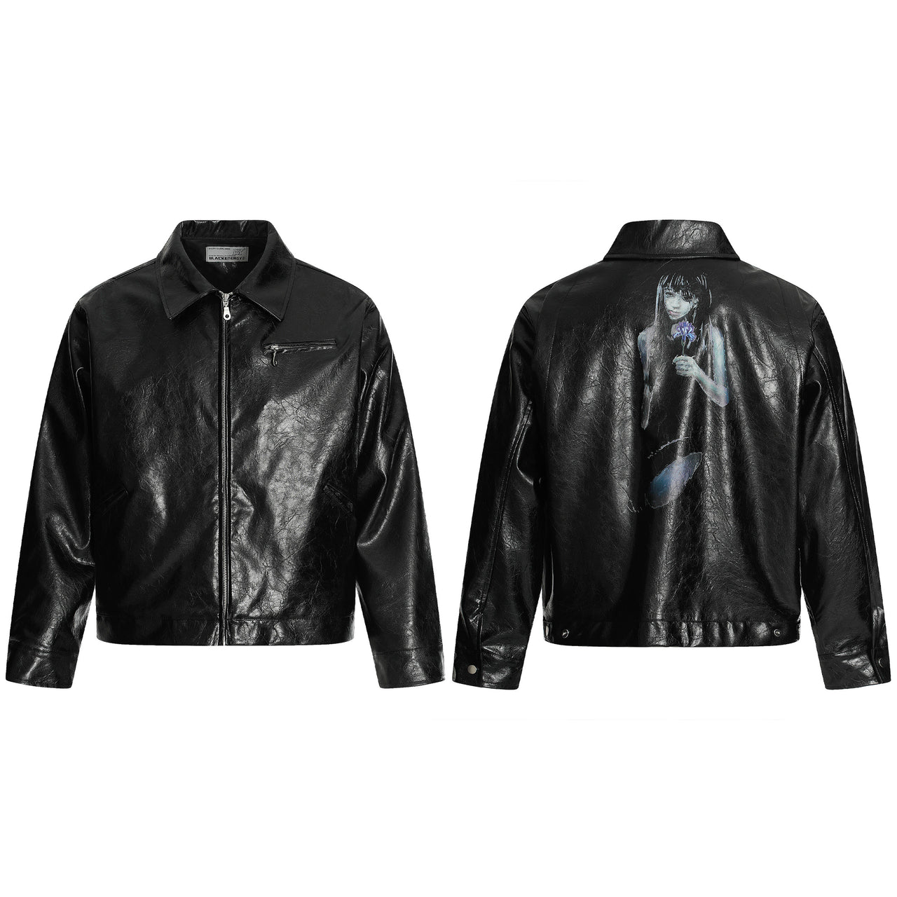 American Streetwear Portrait Print PU Jacket