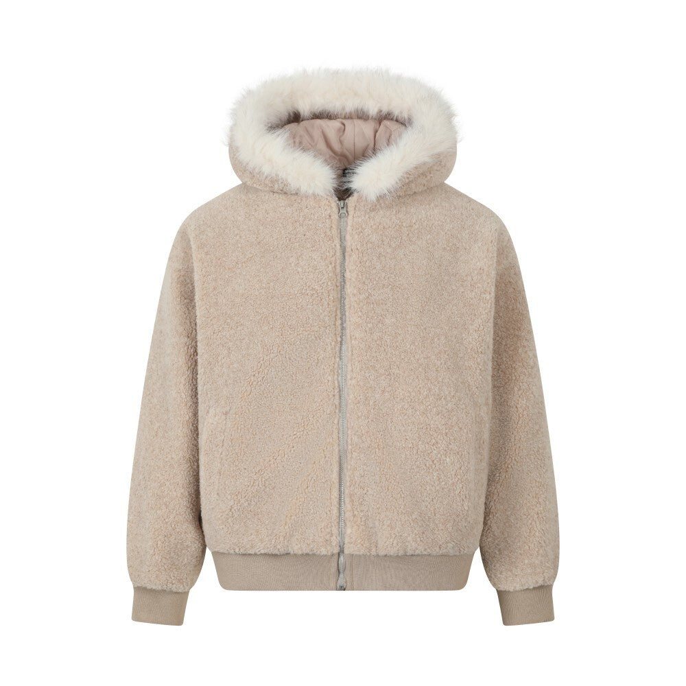 Vintage American Hooded Short Faux Fur Collar Puffer Jacket